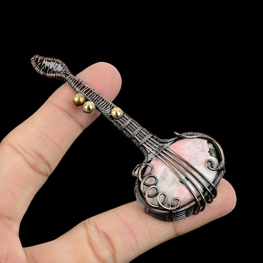 Pink Rhodochrosite Gemstone Guitar Pendant