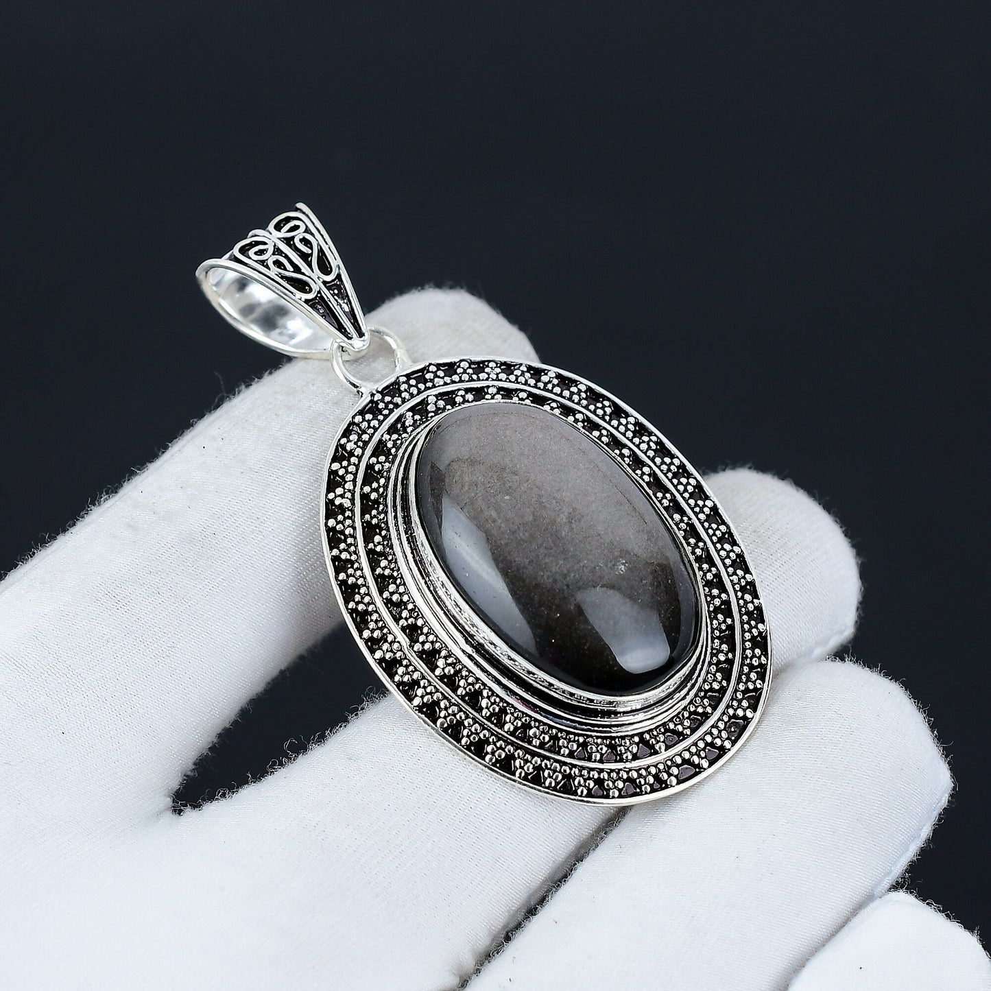 Silver Sheen Obsidian Gemstone Pendant