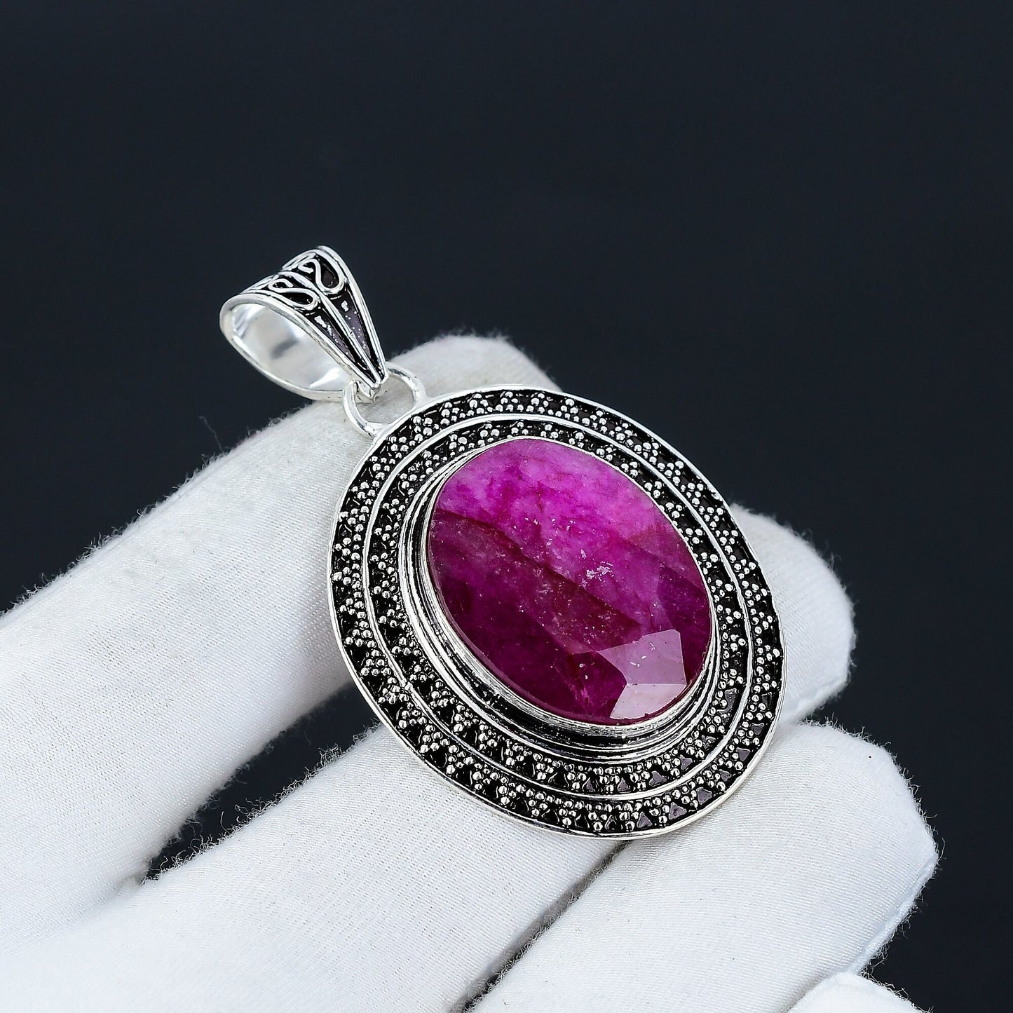 Red Ruby Sterling Silver Pendant