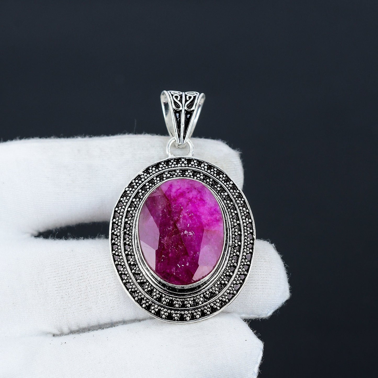 Red Ruby Sterling Silver Pendant