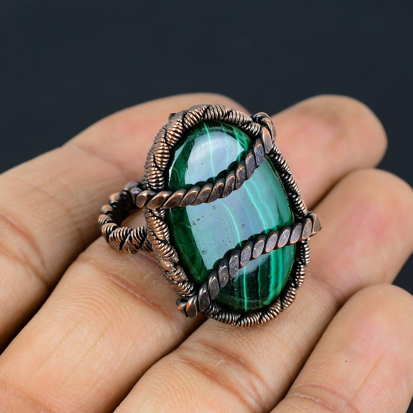 Green Malachite Gemstone Ring