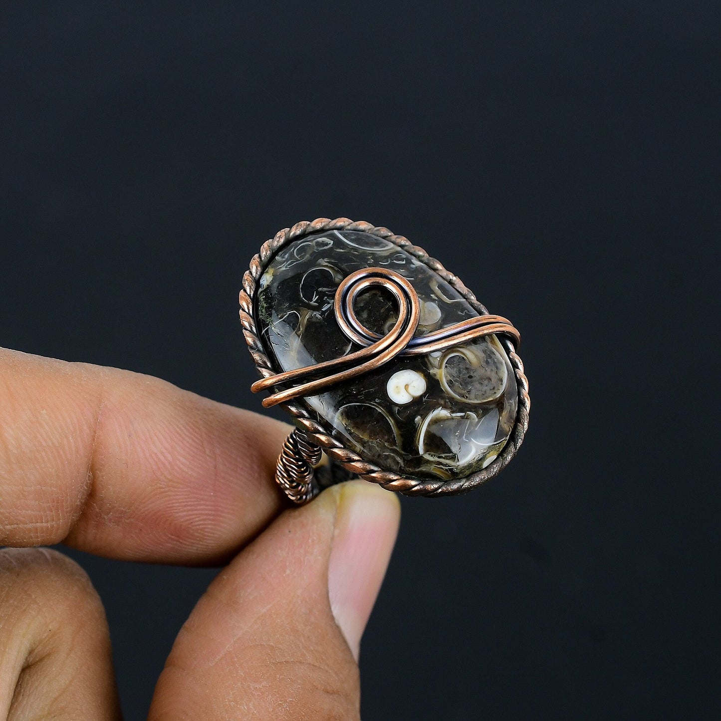 Copper Turritella Gemstone Ring