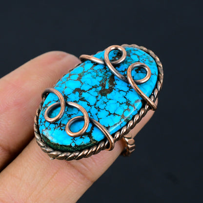 Turquoise Gemstone Copper Wire Wrapped Ring