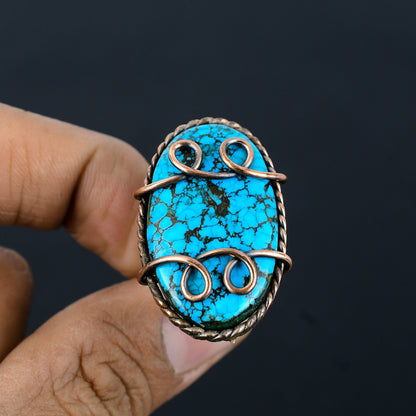 Turquoise Gemstone Copper Wire Wrapped Ring