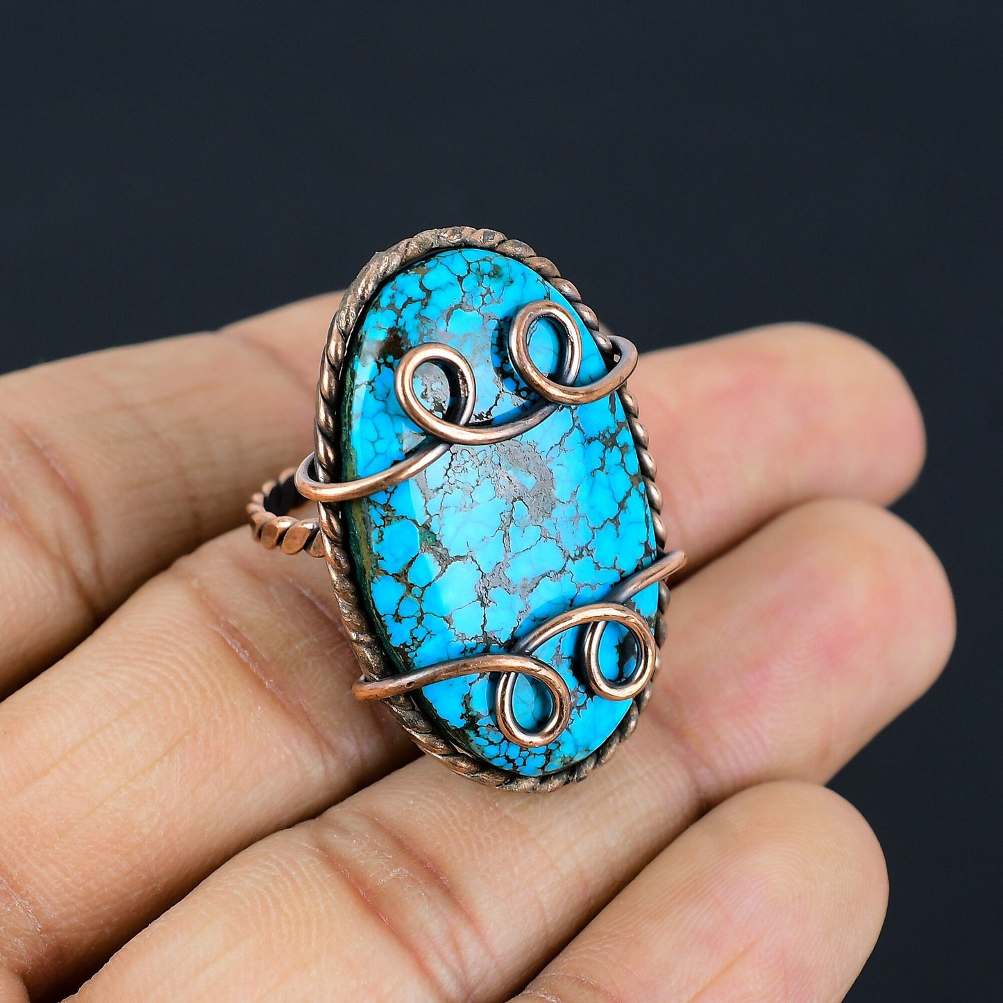 Turquoise Gemstone Copper Wire Wrapped Ring
