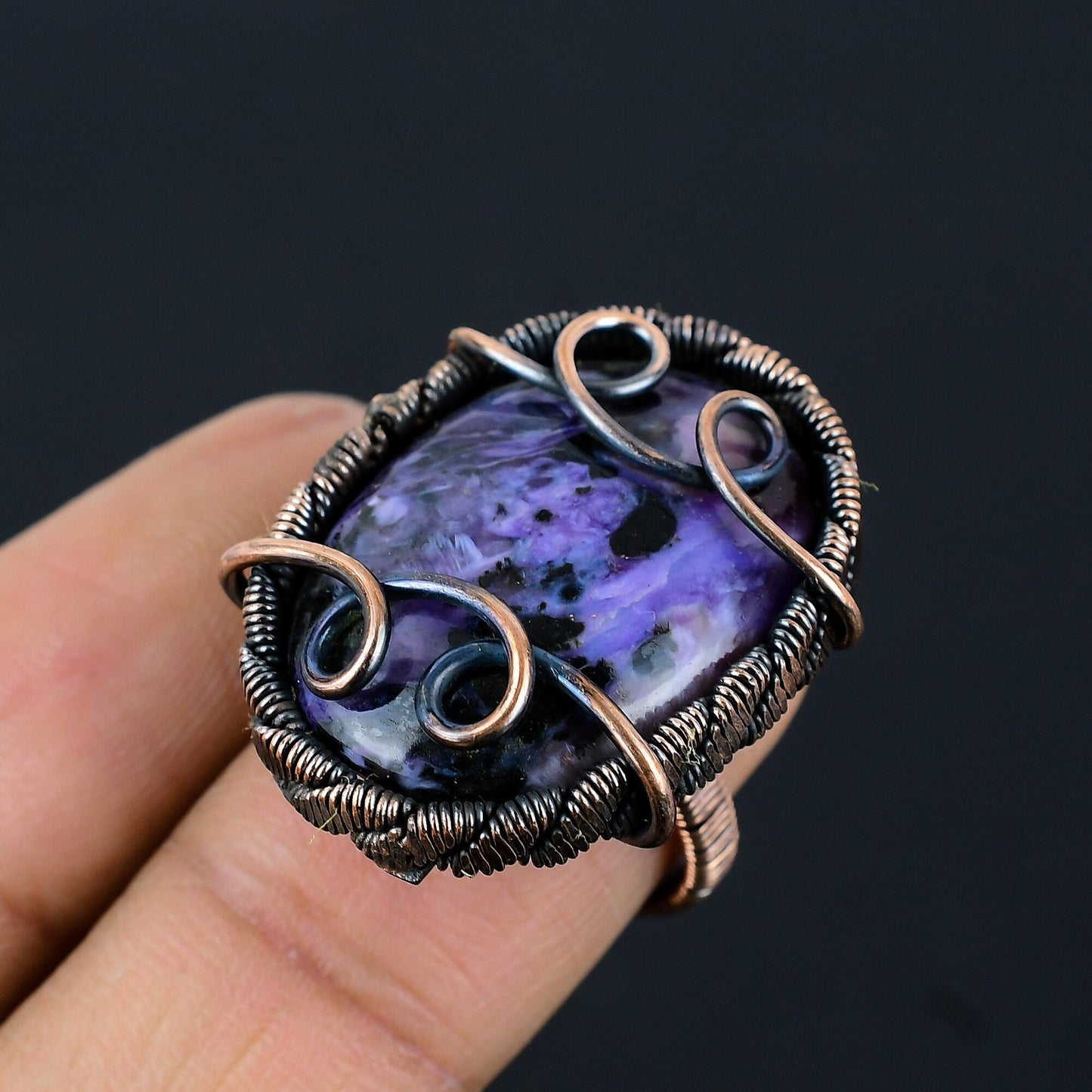 Purple Charoite Gemstone Copper Ring