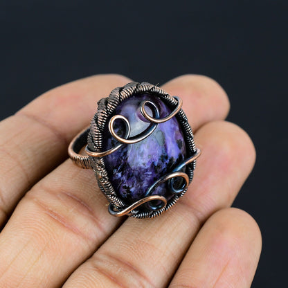 Purple Charoite Gemstone Copper Ring