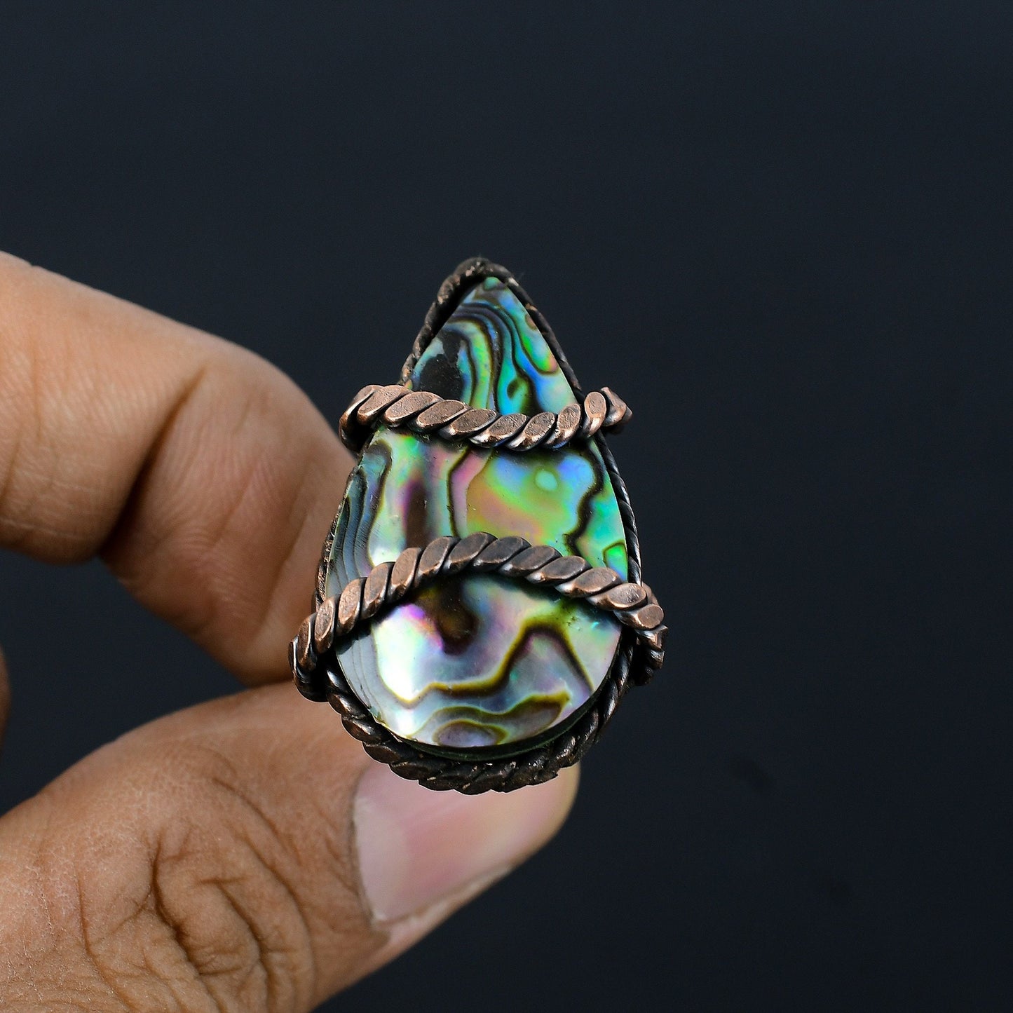 Iridescent Abalone Gemstone Copper Ring