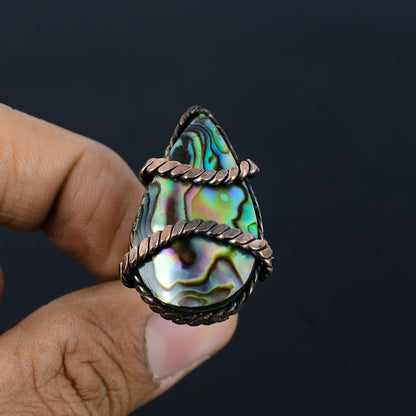 Iridescent Abalone Gemstone Copper Ring