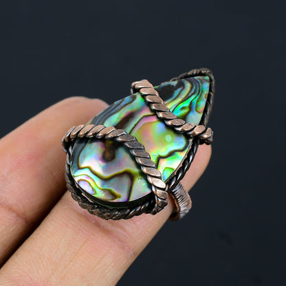 Iridescent Abalone Gemstone Copper Ring