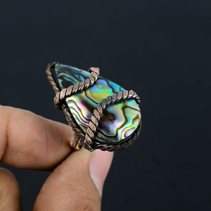 Iridescent Abalone Gemstone Copper Ring
