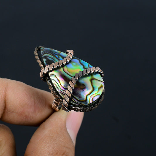 Iridescent Abalone Gemstone Copper Ring