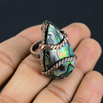 Iridescent Abalone Gemstone Copper Ring