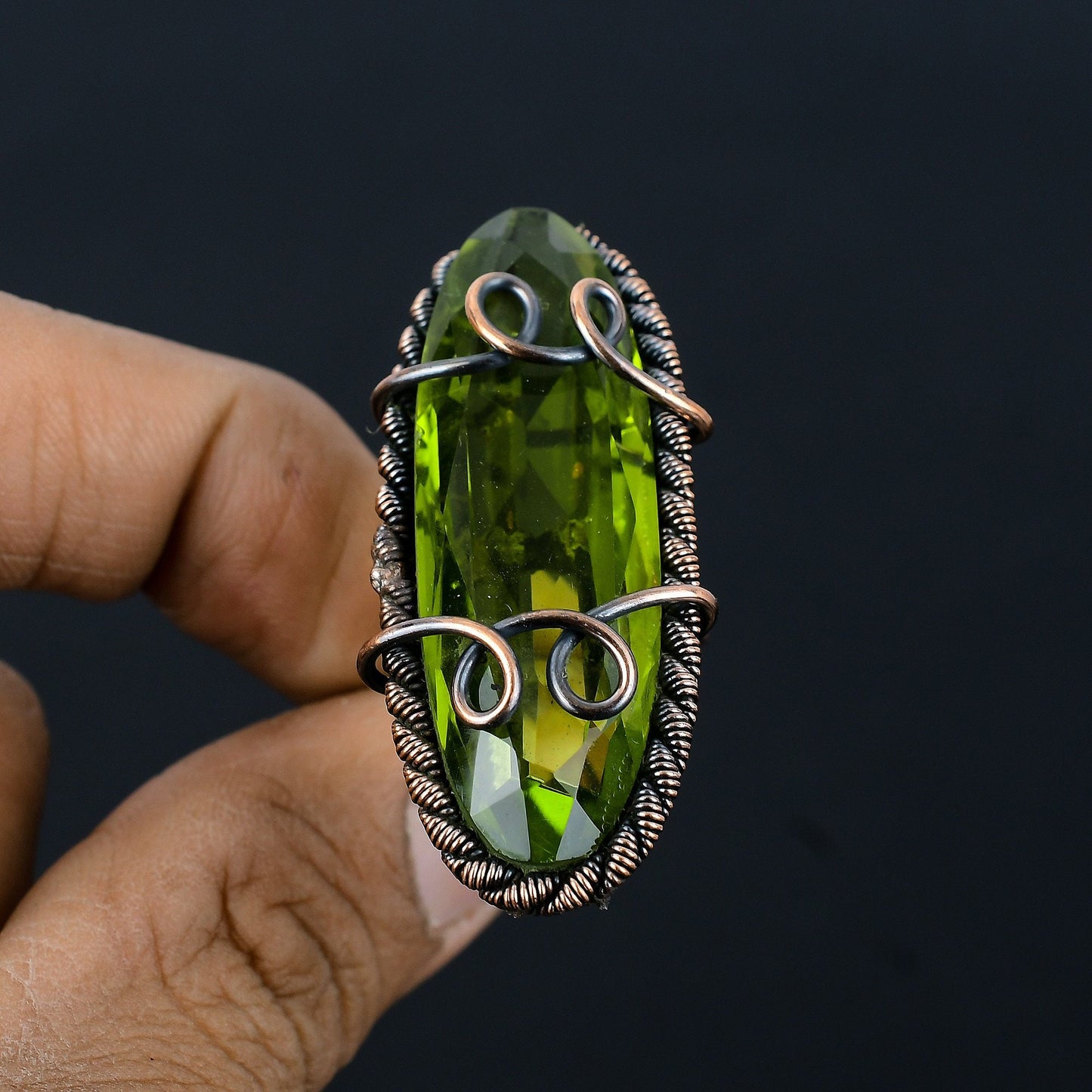 Green Peridot Gemstone Copper Ring