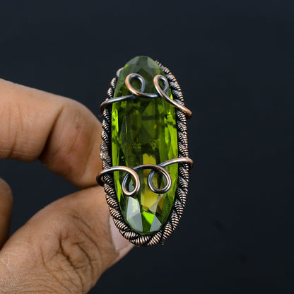 Green Peridot Gemstone Copper Ring