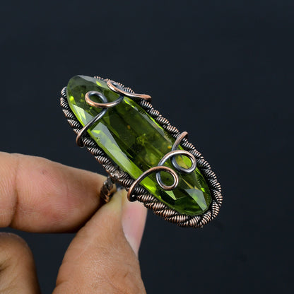 Green Peridot Gemstone Copper Ring