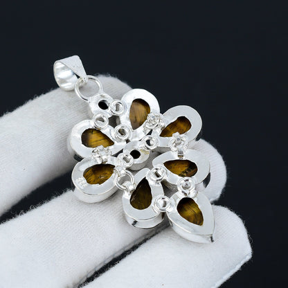 Brown Tiger Eye Sterling Silver Pendant
