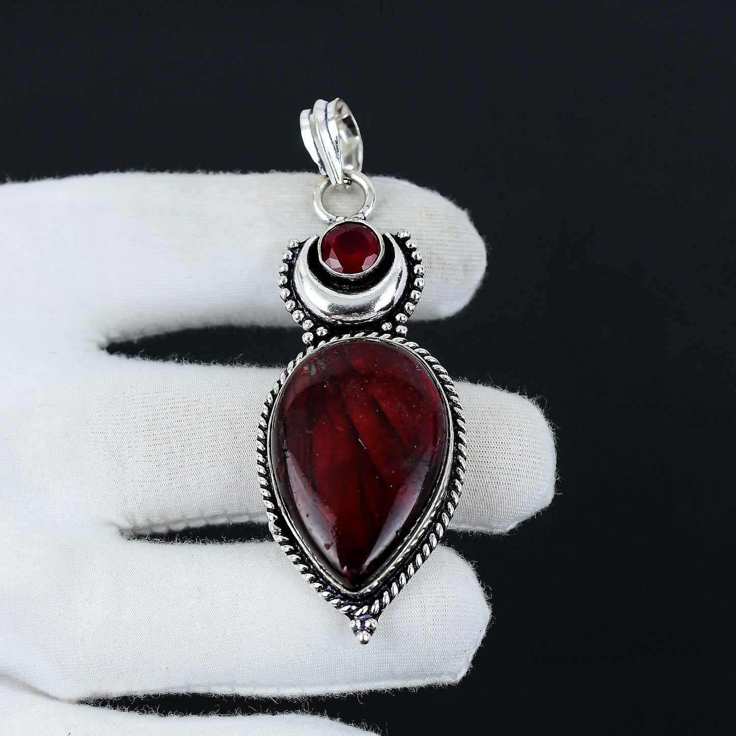 Red Labradorite & Ruby Pendant