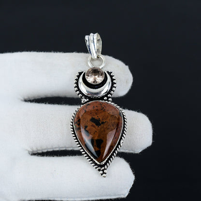 Mahogany Obsidian & Morganite Pendant