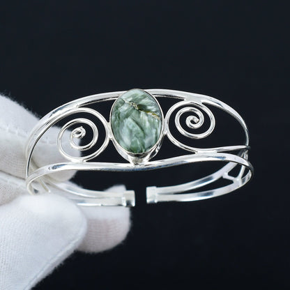 Green Seraphinite Sterling Silver Bangle
