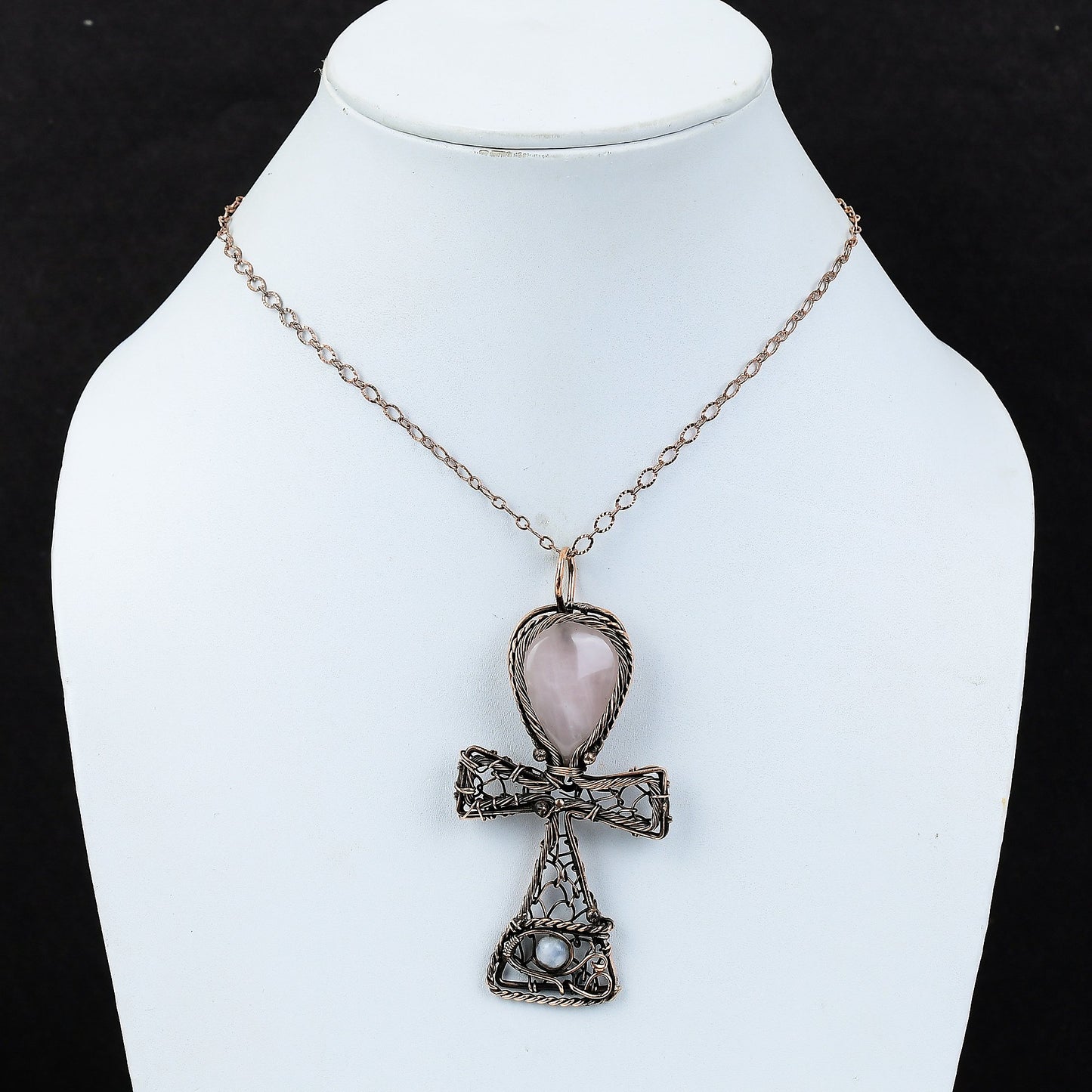 Rose Quartz Gemstone Ankh Pendant