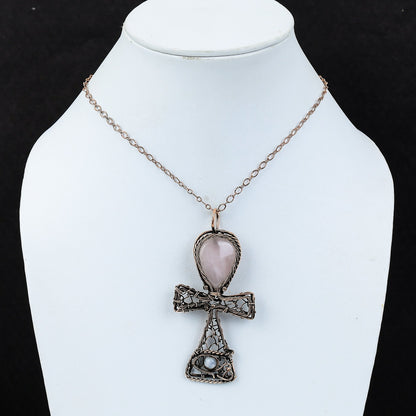 Rose Quartz Gemstone Ankh Pendant