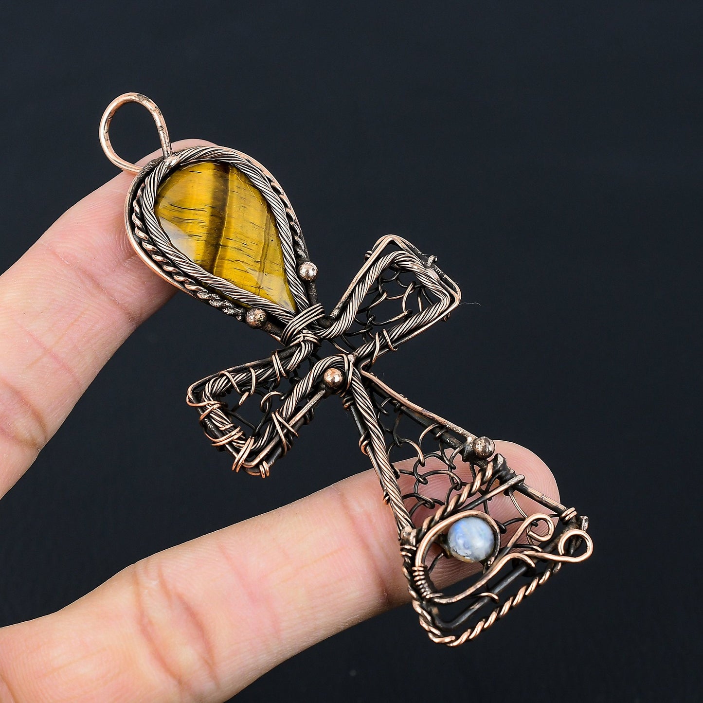 Copper Tiger Eye Gemstone Pendant