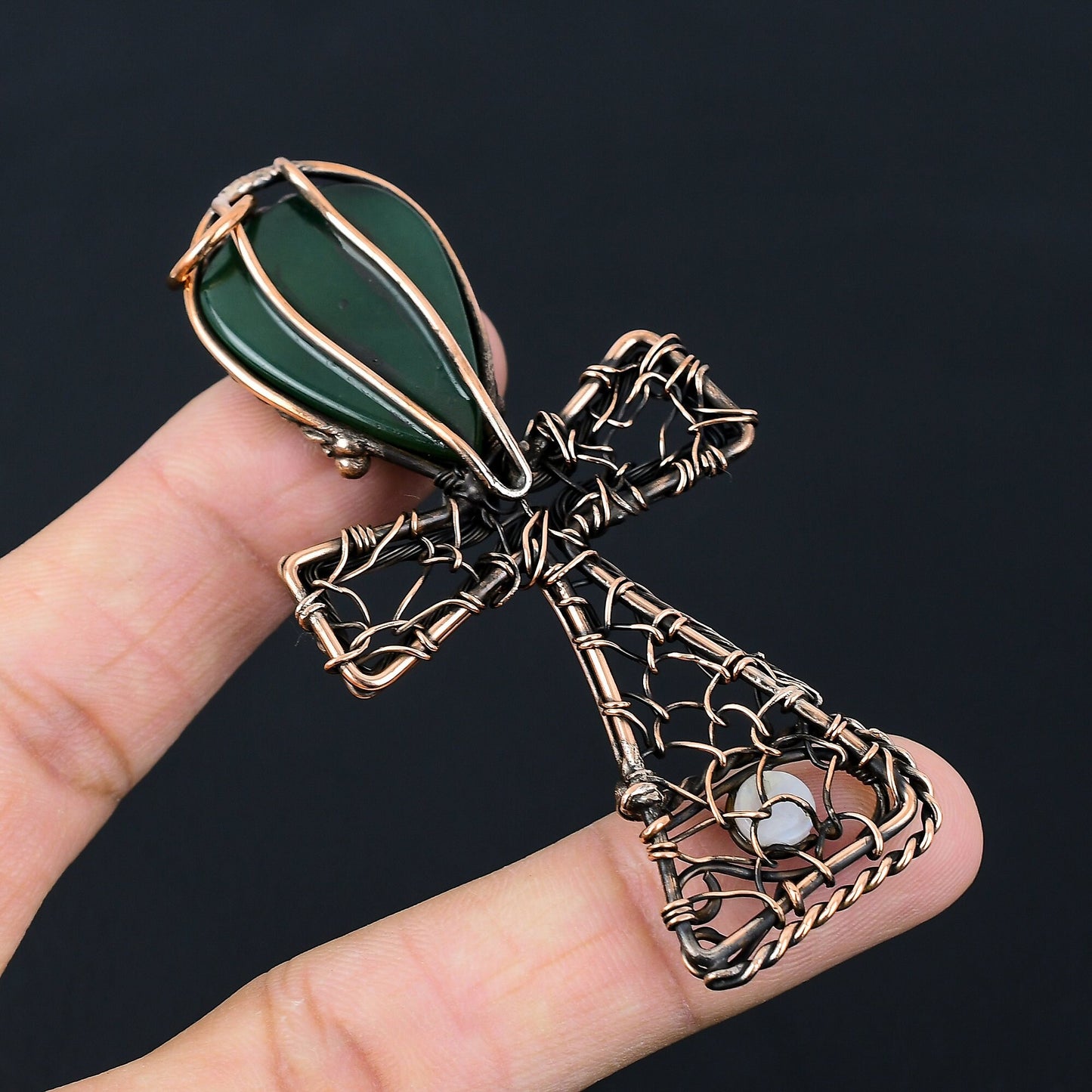 Green Jade Gemstone Ankh Pendant