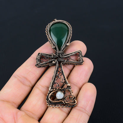 Green Jade Gemstone Ankh Pendant