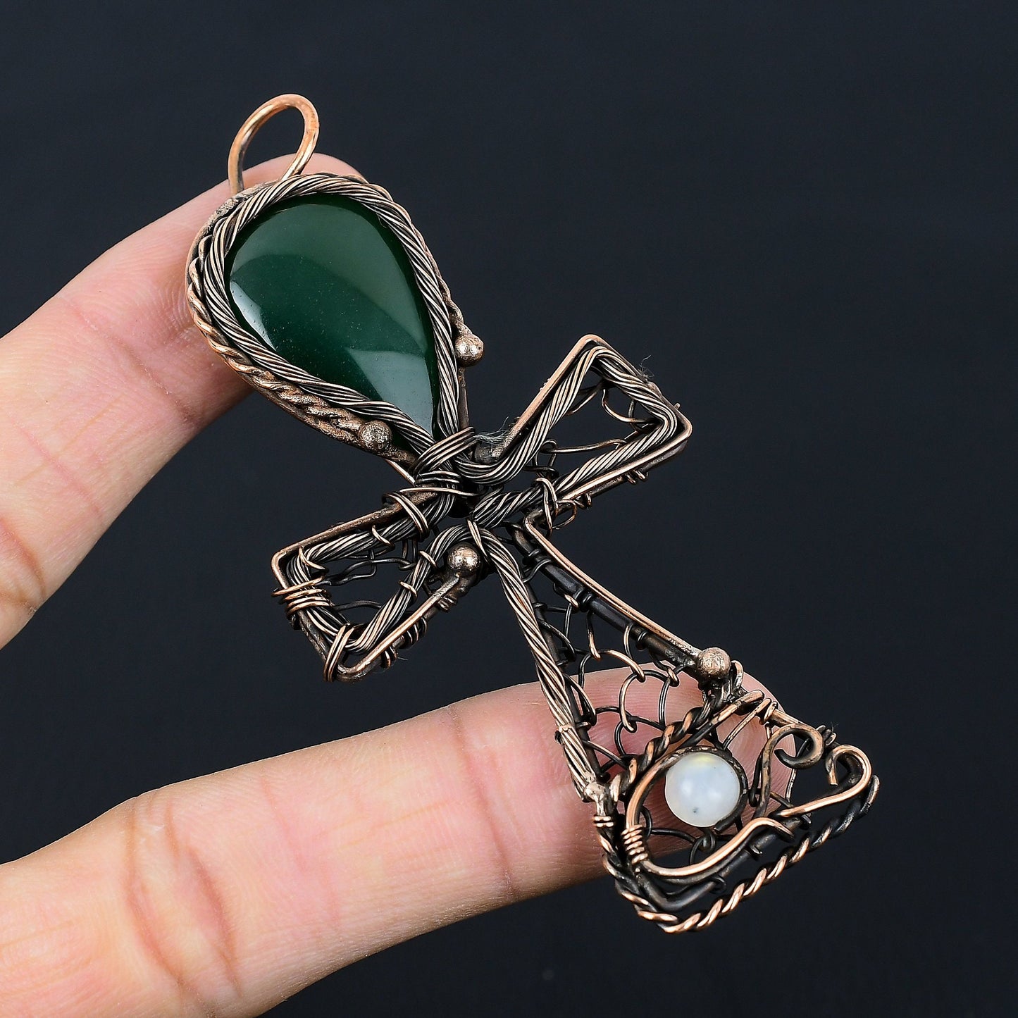 Green Jade Gemstone Ankh Pendant
