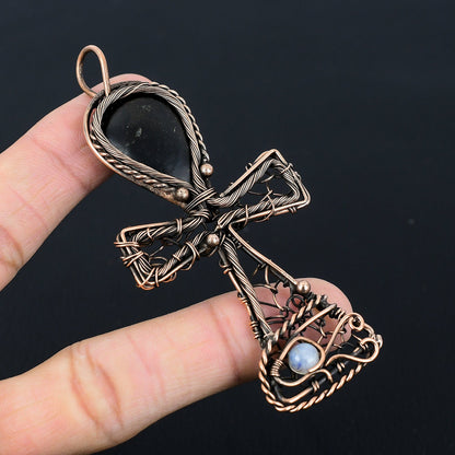 Black Shungite Gemstone Ankh Pendant