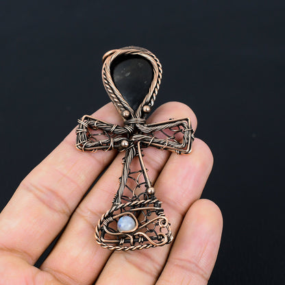 Black Shungite Gemstone Ankh Pendant