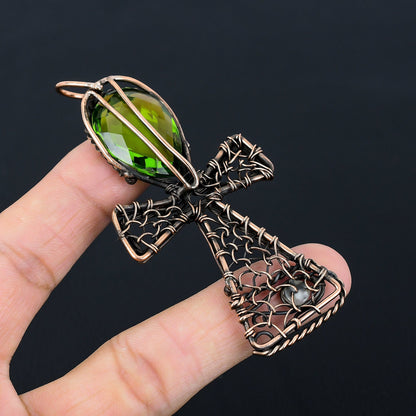 Green Peridot Gemstone Ankh Pendant