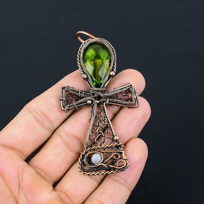Green Peridot Gemstone Ankh Pendant