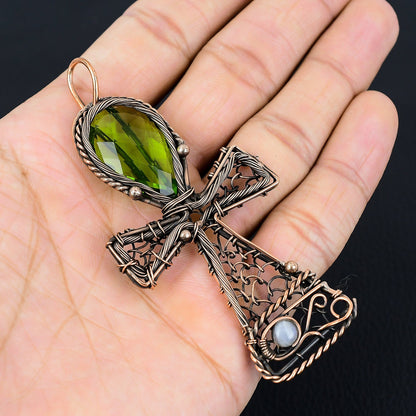 Green Peridot Gemstone Ankh Pendant