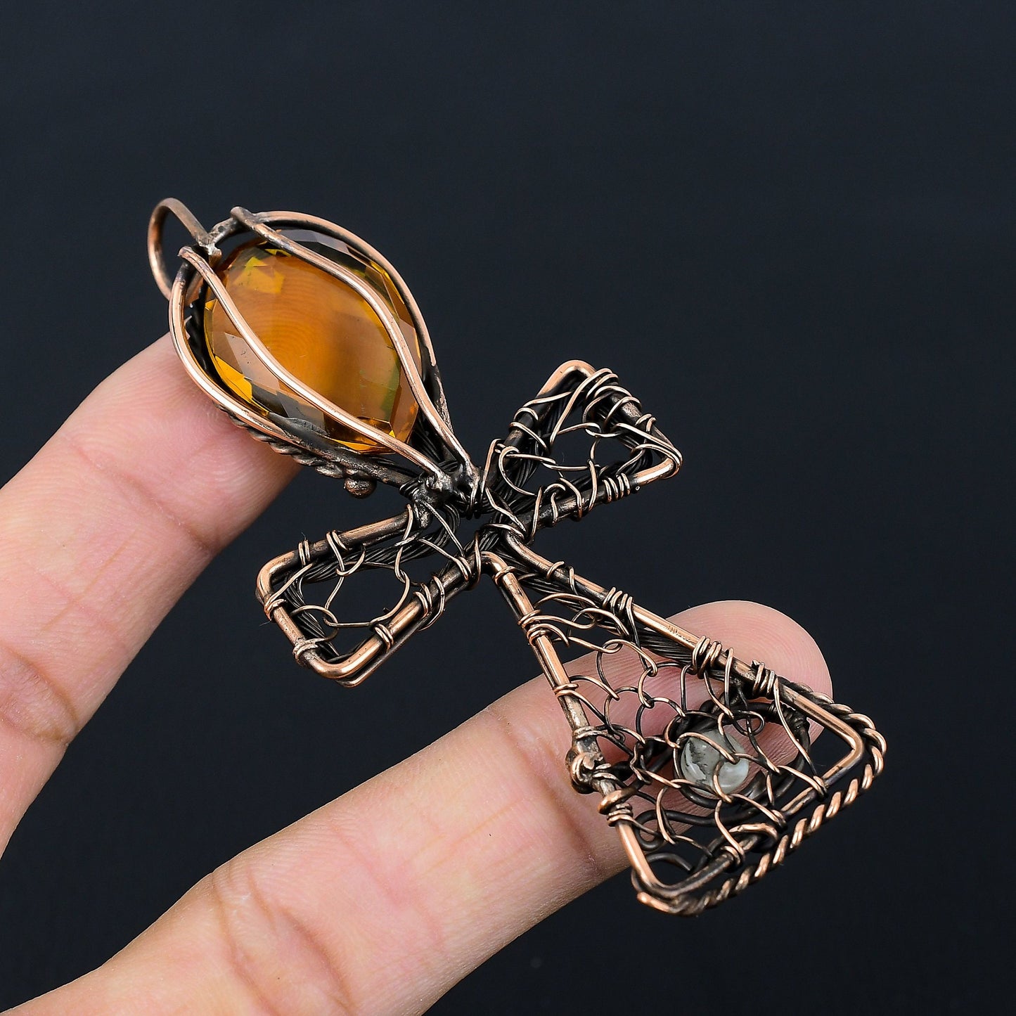 Yellow Citrine Gemstone Ankh Pendant