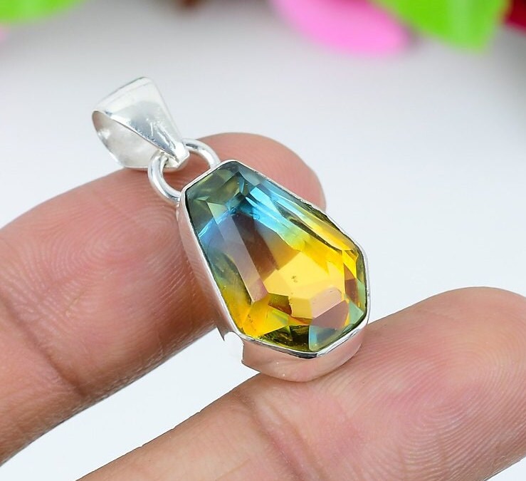 Green & Pink Tourmaline Sterling Silver Pendant