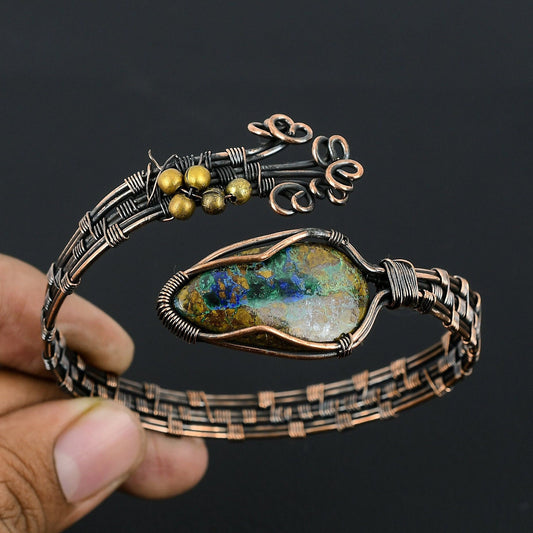 Blue Azurite Gemstone Cuff Bracelet