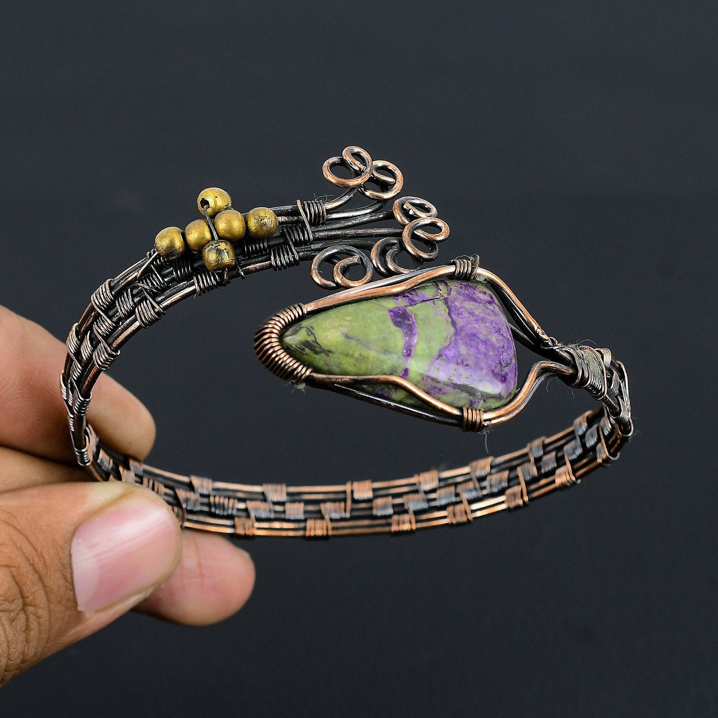 Purple Purpurite Gemstone Copper Cuff Bracelet