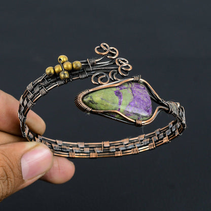 Purple Purpurite Gemstone Copper Cuff Bracelet