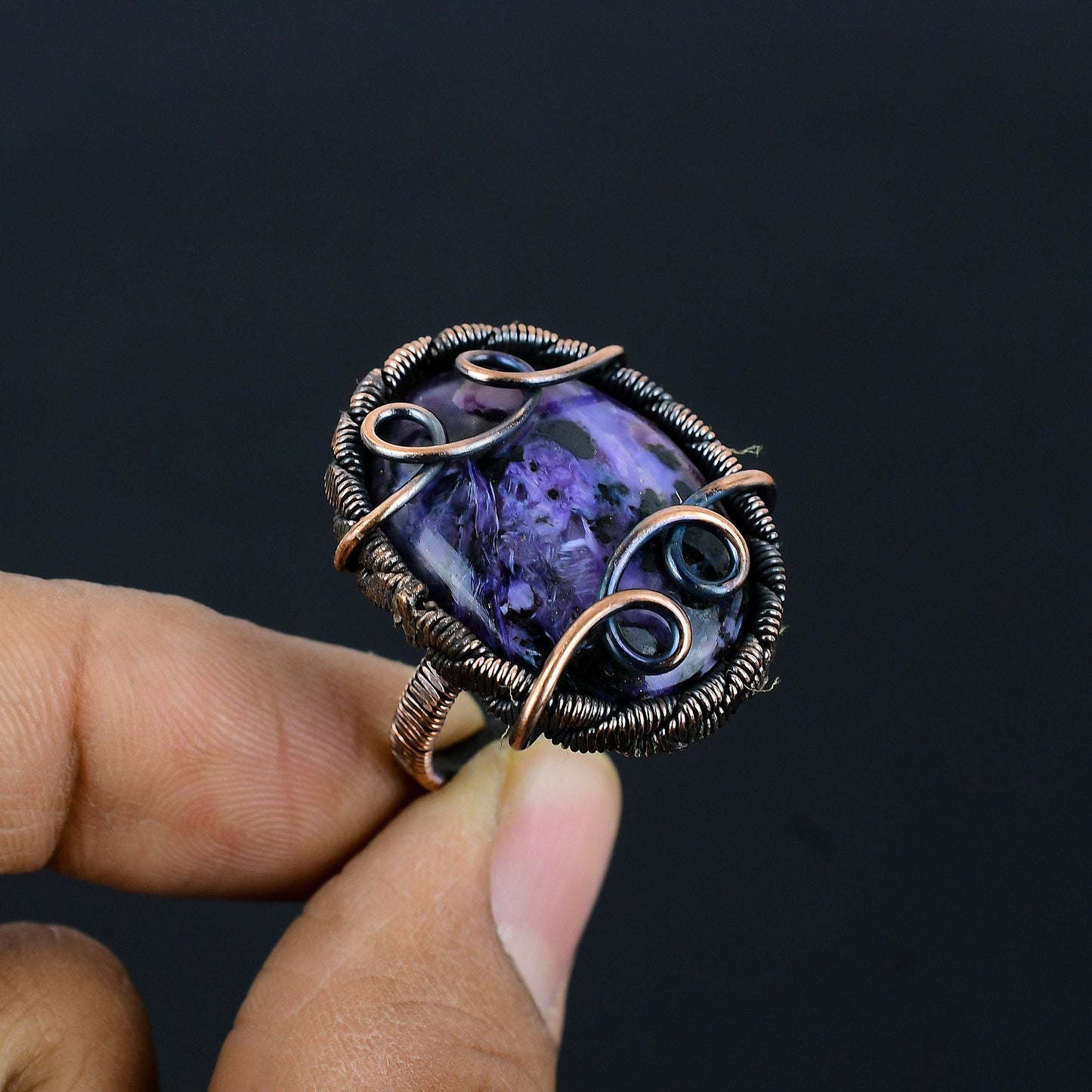 Purple Charoite Gemstone Copper Ring
