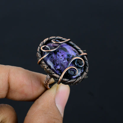 Purple Charoite Gemstone Copper Ring