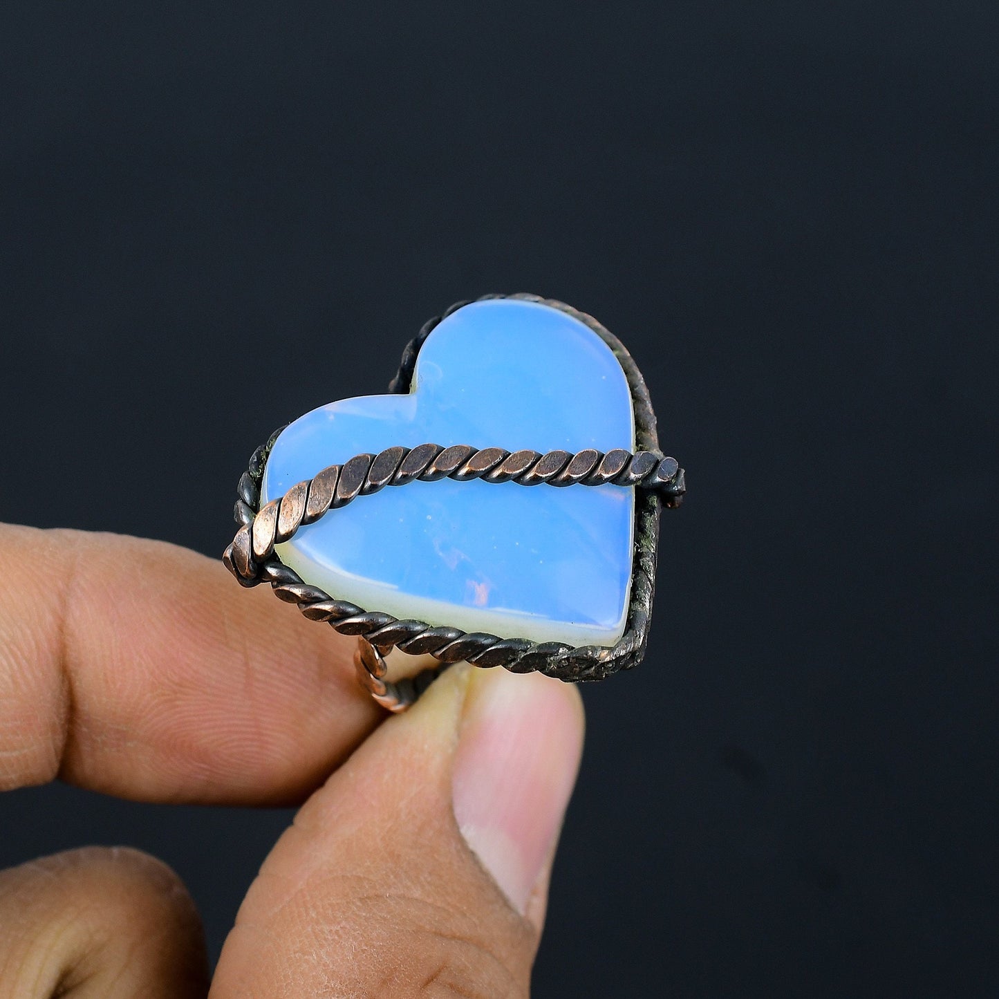 Milky Opal Gemstone Copper Ring