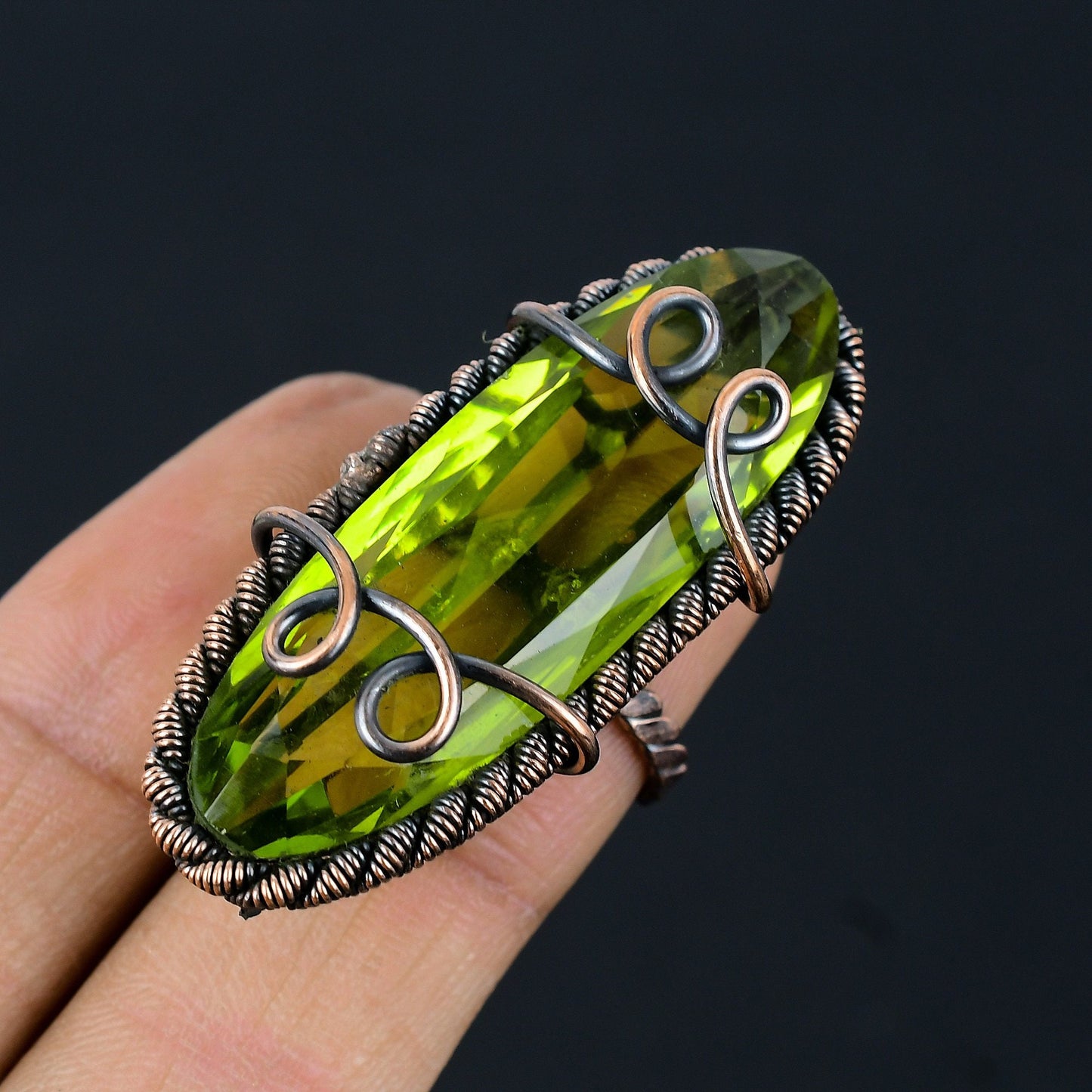 Green Peridot Gemstone Copper Ring