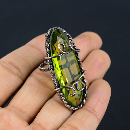 Green Peridot Gemstone Copper Ring