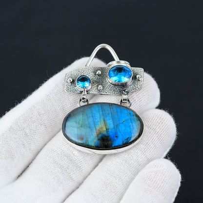 Blue Labradorite & Topaz Gemstone Pendant