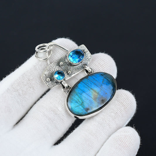 Blue Labradorite & Topaz Gemstone Pendant