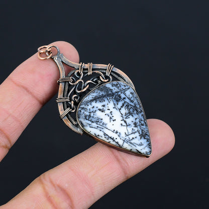 White Dendrite Opal Gemstone Pendant