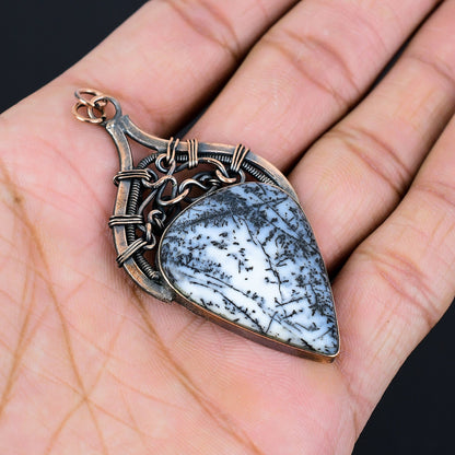White Dendrite Opal Gemstone Pendant
