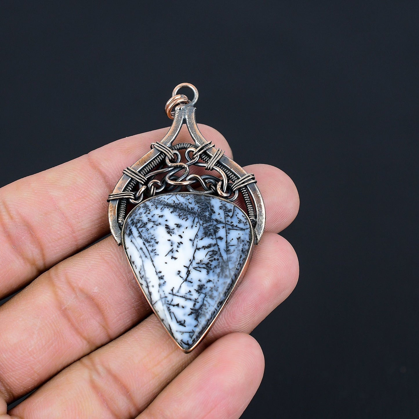 White Dendrite Opal Gemstone Pendant